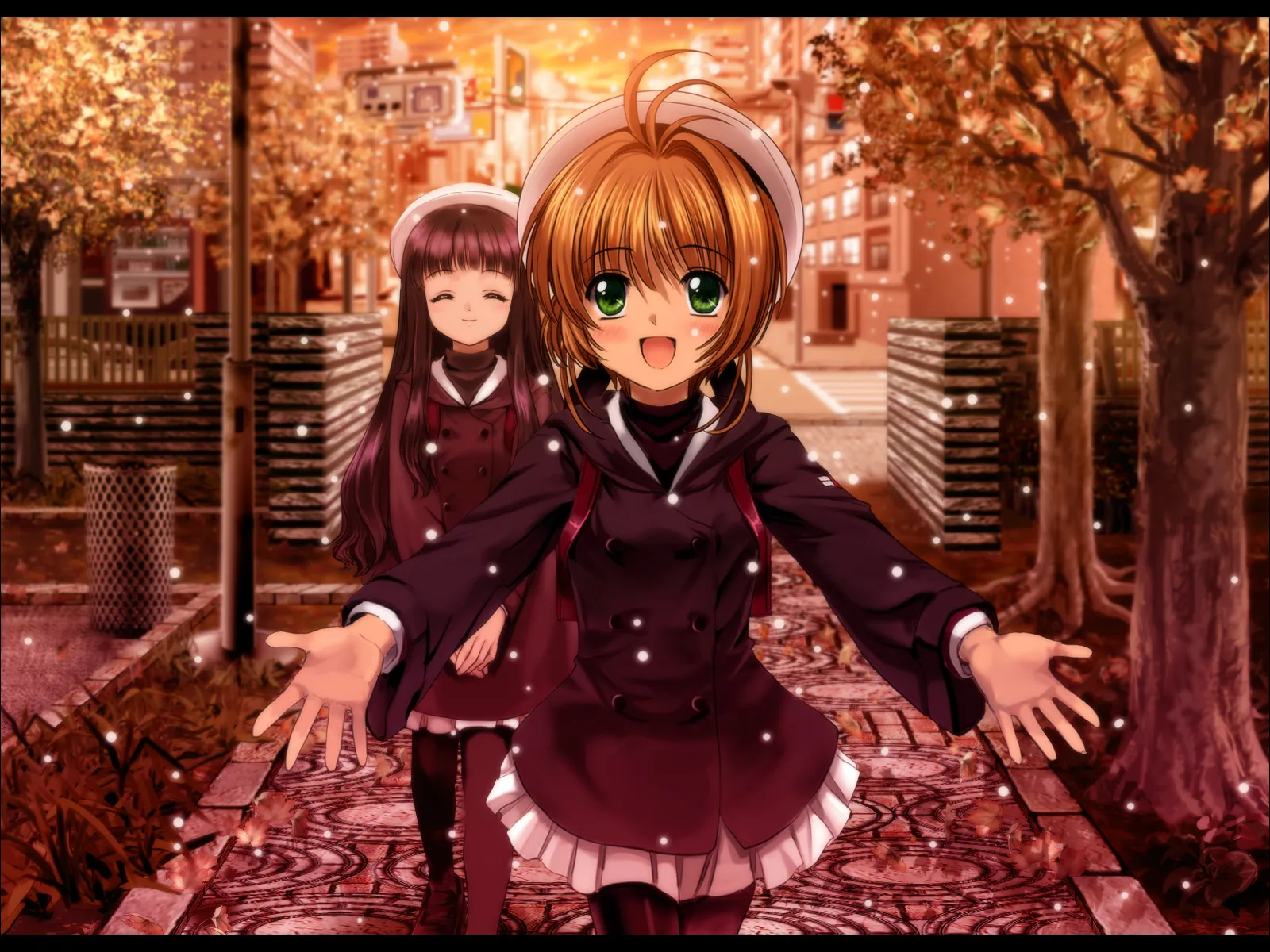 Sakura et Tomoyo en balade dans une rue d’automne